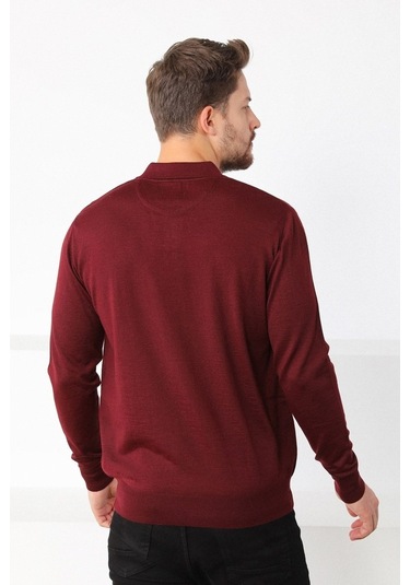 Ferraro Bordo Polo Yaka Superfine Erkek Triko Kazak Bordo
