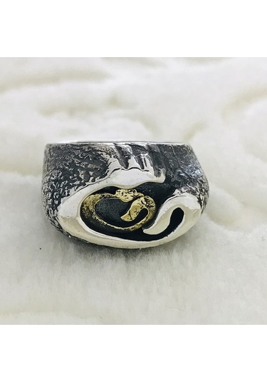 Çift Vav Harfi Işlemeli 925 Ayar Gümüş Erkek Yüzük