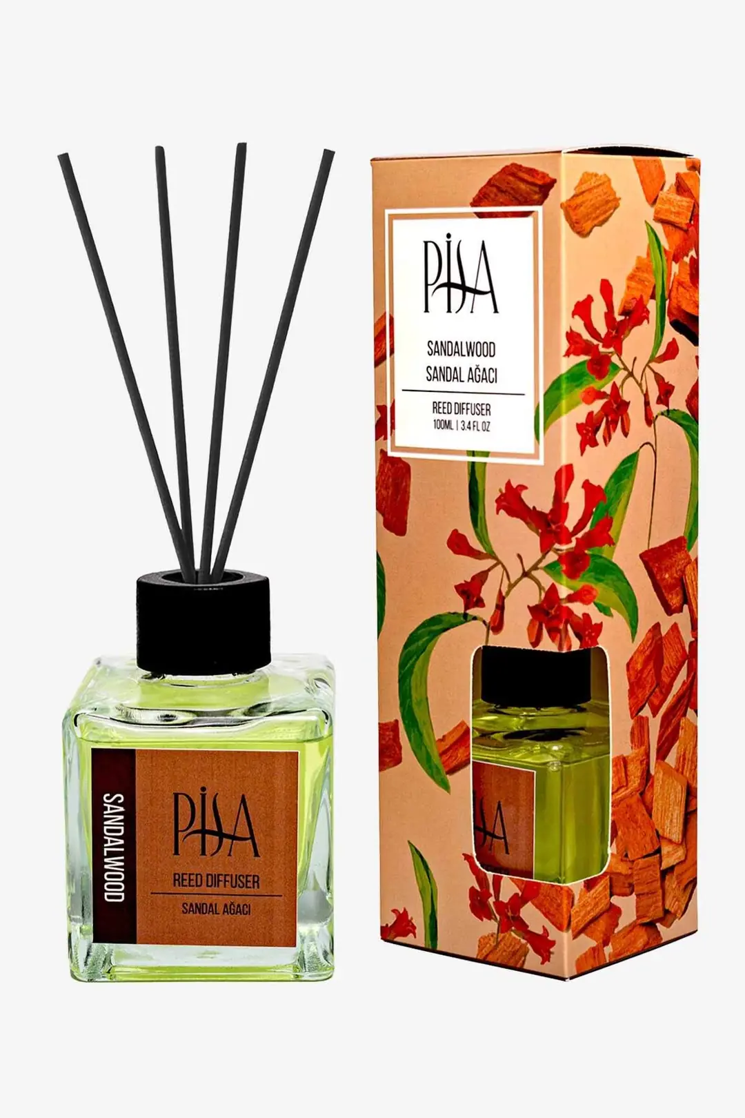 Pisa Sandal Ağacı Çubuklu Oda Kokusu Sandalwood Reed Diffuser 100ml Amber - Anti-Stres - Bahçe Gülü - Beyaz Sabun - Pudra - Sandal Ağacı - Yasemin Pisa Sandal Ağacı Çubuklu Oda Kokusu Sandalwood Reed Diffuser 100ml Amber - Anti-Stres - Bahçe Gülü - Beyaz Sabun - Pudra - Sandal Ağacı - Yasemin