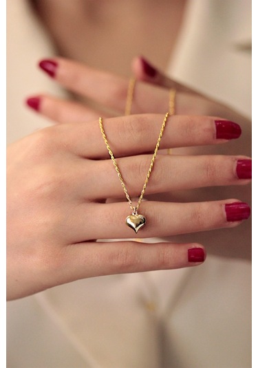 Diamine 14 Ayar İnce Altın Halat Burgu Kalp Kolye