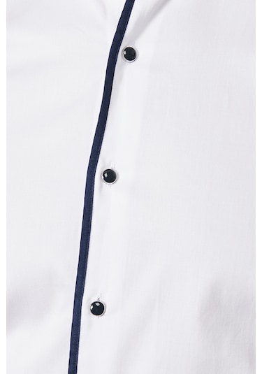 AC&Co / Altınyıldız Classics  ERKEK BEYAZ LACIVERT Damatlık Ata Yaka Tailored Slim Fit Gömlek Lacivert