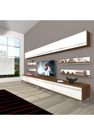 Decoraktiv Eko 360y Mdf Krom Ayaklı Tv Ünitesi Tv Sehpası Ceviz - Antrasit