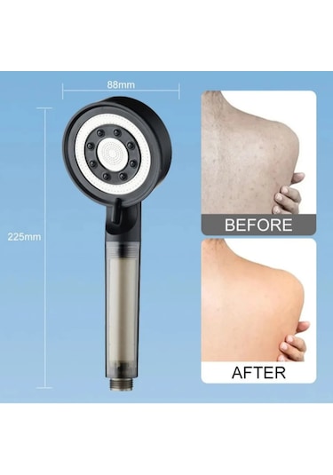 Masaj Başlı Filtreli Kireç Önleyici 5 Fonksiyon Duş Başlığı Siyah