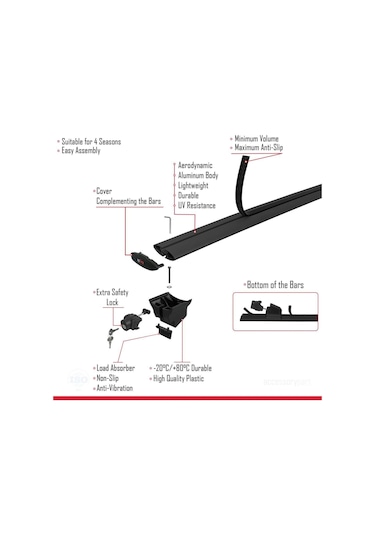 Citroen Berlingo 2024 2025 Hook Model Anahtar Kilitli Ara Atkı Tavan Barı Siyah