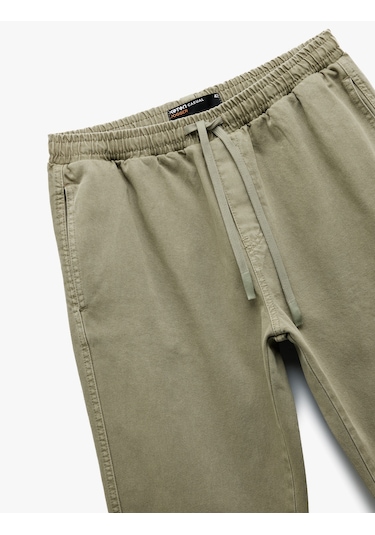 Koton Cep Detaylı Pamuklu Straight Fit Beli Bağcıklı Gabardin Pantolon Haki 6wam40045hw Haki