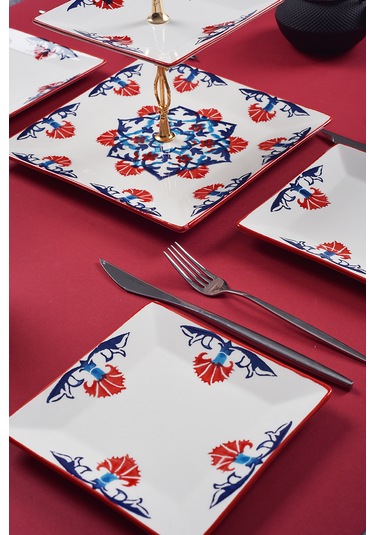 Piatti Naturali İkram Seti Çini Çift Katlı Sunum Tabağı & 6 Lı Tatlı Tabağı