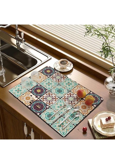 Dikdörtgen Mutfak Drenaj Pedi Baskılı Sofra Placemat Mutfak Malzemeleri Bulaşık Kurutma Mat Yemek Takımı 30x50cm-b Diğer