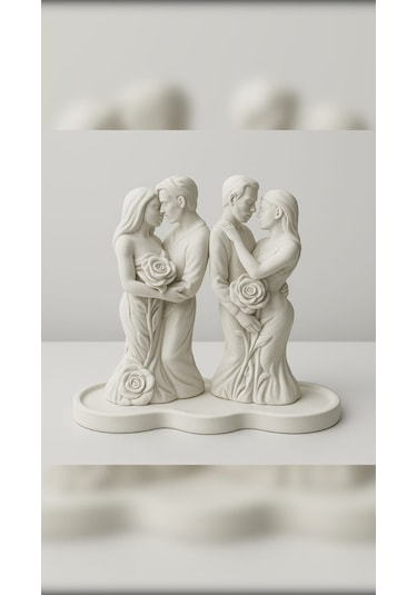 El Yapımı Çiçekli Çift Biblo Ve Dekoratif Tepsi Seti 6 X 9 Cm