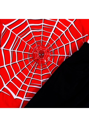 1-2-3 Yaş Örümcek Adam Kapişonlu Erkek Çocuk Takımı Kırmızı Kırmızı