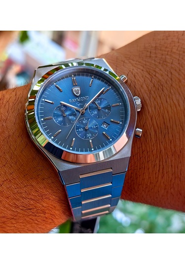 Raymond Star Seri Turkuaz Kadran Çelik Erkek Kol Saati Gümüş