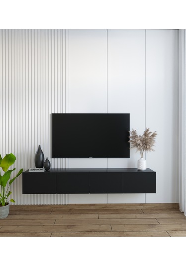 Duvara Monte Modern Minimalist Siyah Tv Ünitesi Mdf 160 Cm
