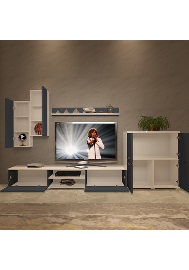 Decoraktiv Eko 6 Mdf Dvd Tv Ünitesi Tv Sehpası Beyaz - Antrasit