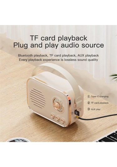 Youmex Yeşil Retro Bluetooth Radyo Hoparlör - Fm Radyo, Tf Kart, Aux Girişi, 5w Bass, 1500mah Pil, Taşınabilir Müzik Çalar