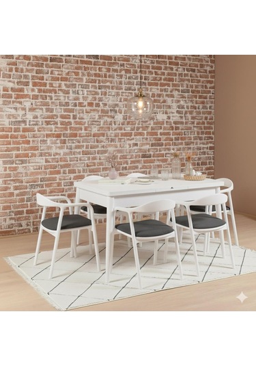 Armone 6 Kişilik Açılır Yemek Masası Takımı Modern Ve Şık Tasarım Beyaz Antrasit