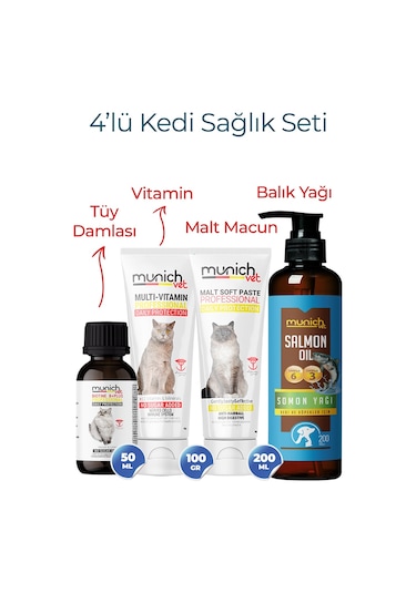 Munich Vet Kedi Seti 4lü Biotine Plus, Balık Yağı, Malt, Vitamin
