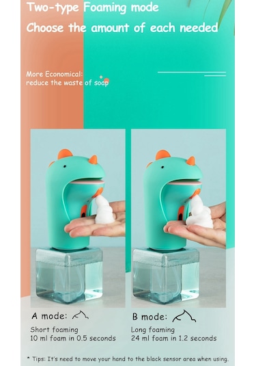 Xurunkeji Çocuklar İçin Otomatik Sabunluk Temassız El Sabunu Dağıtıcısı Banyo Tezgahı İçin Sevimli Dinozor Köpük Dağıtıcısı Yeşil