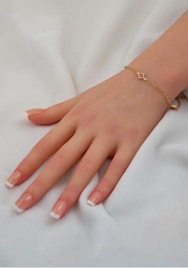 Bilezikci Kırmızı Yoncalı 14 Ayar Altın Kolye Bileklikli Set