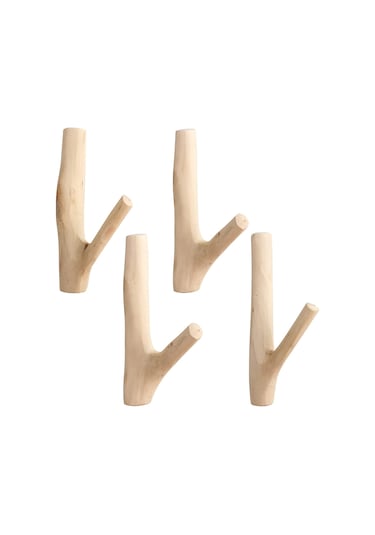 Genişlik 2-3 Cm 4 Adet Doğal Ahşap Kanca, Ahşap Kancalar, Silindirik Elbise Kancaları, Dekoratif Duvar Kancaları, Palto Şapka Çanta Havlu Asmak İçin Ahşap Kancalar