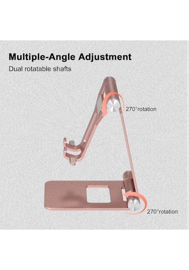 Vkemall Alüminyum Z10a Çift Katlanabilir Telefon/tablet Tutucu - 270 Dönebilen, Taşınabilir, Sabit Triangular Yapı, Şarj Desteği - Gül Altını