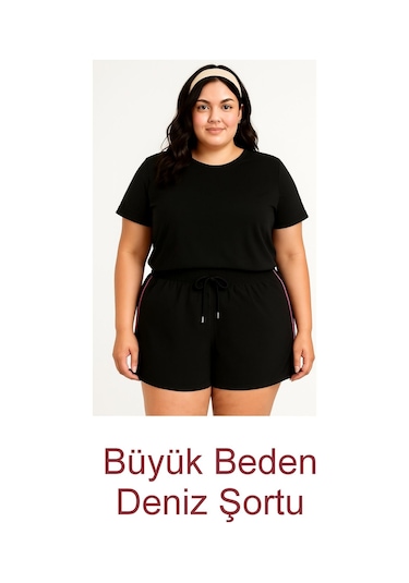 Siyah Büyük Beden Kadın Deniz Şortu Büyük Beden Şort 2xl-7xl Siyah