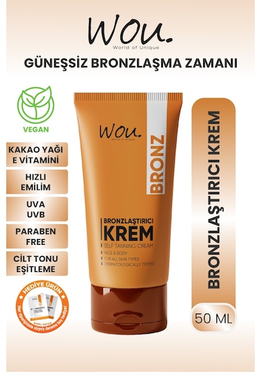 Wou World Of Unique Güneşsiz Bronzlaştırıcı ve Nemlendirici Krem 50 ML