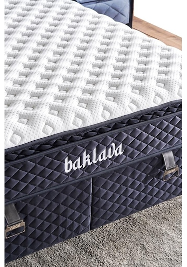 Baklava Lüks Yatak Baza Ve Başlık Seti 180x200 Cm Çift Kişilik Çok Sert Yatak Antrasit Baza Başlık
