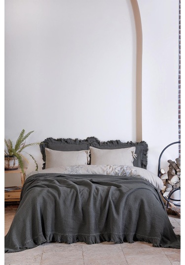 Ecocotton Dina Antrasit Çift Kişilik %100 Organik Pamuk Pike/yatak Örtüsü Antrasit