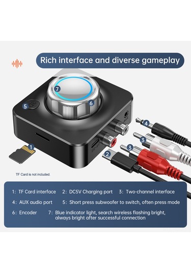 Suofeng C39 Bluetooth 5.0 Alıcı - Hi-fi Ses Aktarımı, 3d Ses Efekti, Mavi Işık, 3.5mm Aux Ve Rca Portları, Siyah