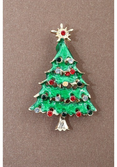 Zirkon Taşlı Cam Ağacı Broş. Çam Ağaçlı Yaka İğnesi Erkek Kadın Broş. Çok Renkli