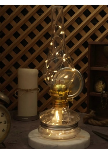 Modern Nostalgia Şeffaf Ledli Gaz Lambası Şeffaf