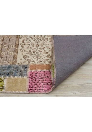 Bej Klasik Modern Patchwork El Dokuma Halı