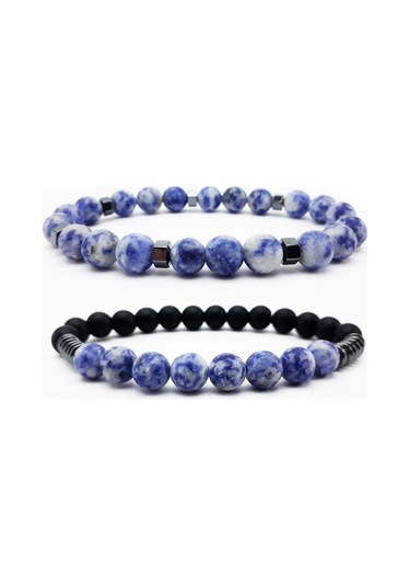 Sodalit - Hematit Erkek Ikili Kombin Doğal Taş Bileklik Çok Renkli