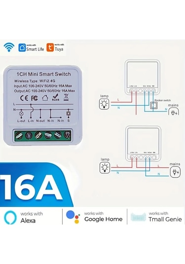 Xuweiwei Ev Otomasyonu İcin 4 Adet Akilli Wıfı Anahtar Modulu 16a Mini Devre Kesici Alexa Google Asistan Uyumlu Ses Kontrolu