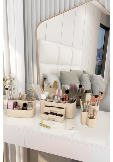 Genius Makyaj Düzenleyici Ve Kozmetik Saklama Kutusu Organizer 3'lü Set Krem