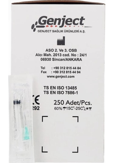 Genject 2,5 Ml Enjektör Kısa Uçlu 21g/16mm 250'li Kutu