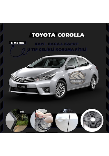 Toyota Corolla Oto Araç Kapı Koruma Fitili 5metre Parlak Siyah Renk