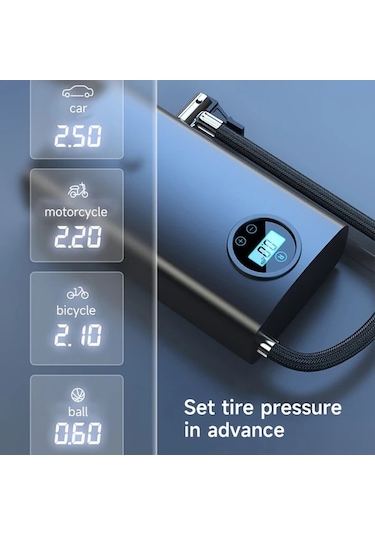 Willowhaven Siyah Kompakt Araba Lastik Şişirme Makinesi Dijital Göstergeli Kablosuz Portatif Oto Pompası