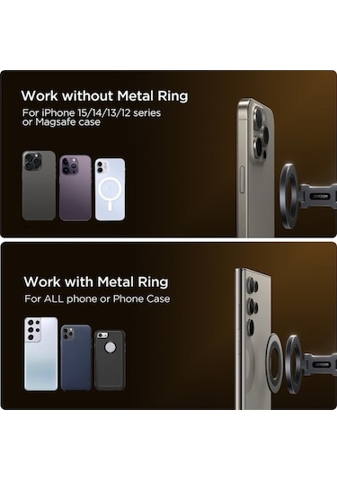 Geeksen Alüminyum Çelik Katlanabilir Manyetik Araç Telefon Tutucusu: 360 Döner, 270 Ayar, Ultra Güçlü Tutma, Siyah Siyah