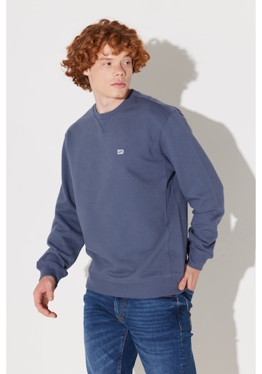 Regular Fit Normal Kesim %100 Pamuk Bisiklet Yaka İçi Polarlı İndigo Sweatshirt L81IRY315 İndigo