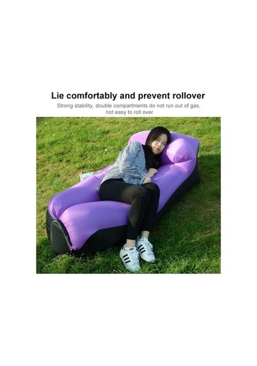 Prestigegoods Renk Engelleyen Yastık Stili 210t Ekose Şişme Kanepe Taşınabil Plaj Tulumu Koyu Mavi - Siyah 240x55cm Koyu Mavi - Siyah