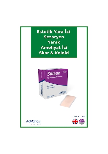 Advancis Medical UK Siltape Soft Silikon Yara İzi Dikiş İzi Sezaryen Yanık Estetik Bant 2 CM x 3 M