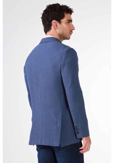 Dufy Mavi Erkek Slim Fit Desenli Mono Yaka Ceket - 95376 Mavi