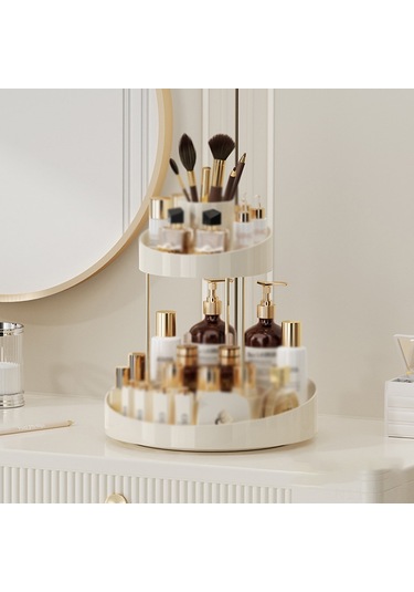 Teltree 360 Döner 2 Katlı Makup Organizatörü - Banyo Ve Tuvalet Düzenleyici Şeffaf