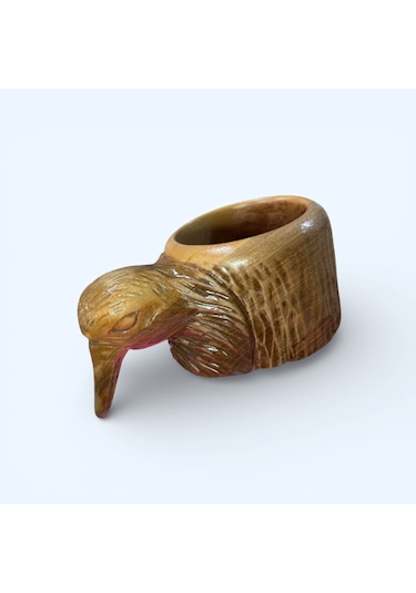 Ahşap El Oyması Balıkçı Kuş Kuksa . Ahşap