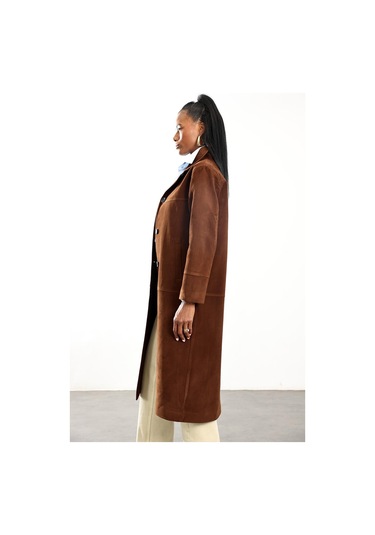 Kahverengi Nubuk Midi Palto Kahverengi