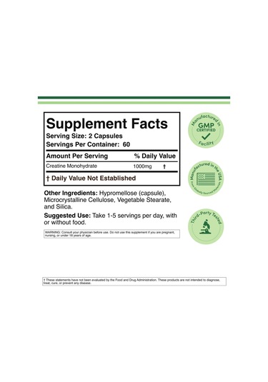 Creatine Monohydrate 1,000 Mg 120 Capsules . Usa Menşei.