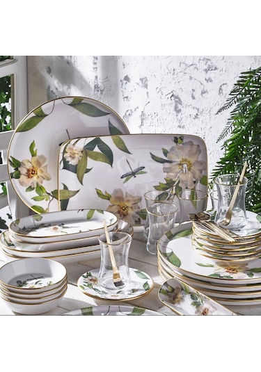 Fecra Floranda 35 Parça Gold Fileli Kahvaltı Seti Beyaz