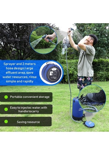 Ayak Pompalı Pvc Basınçlı Duş Hafif Açık Hava Şişme Duş Basınçlı Duş Su Torbası Açık Hava Plaj Kamp Yürüyüş Banyo Mavi