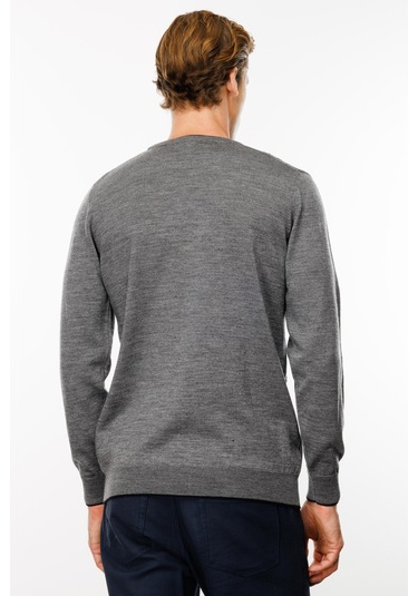 Erkek Sıfır Yaka Önü Baklava Örgü Kazak Füme Füme