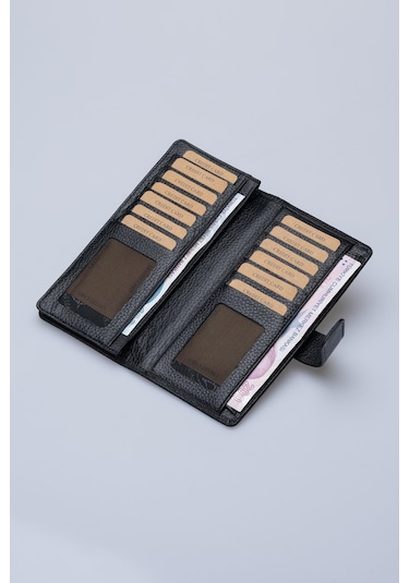 DERİNSS DRC7533 Hakiki Deri Patlı Siyah Cüzdan & Telefonluk